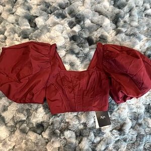 Extravagant puff sleeve, corset cropped top. Burgundy.